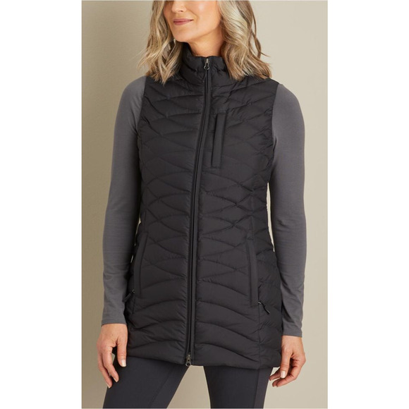 NWT Duluth Women's Cold Faithful Down Tunic Vest Full Zip Puffer in Black Medium - Picture 2 of 15